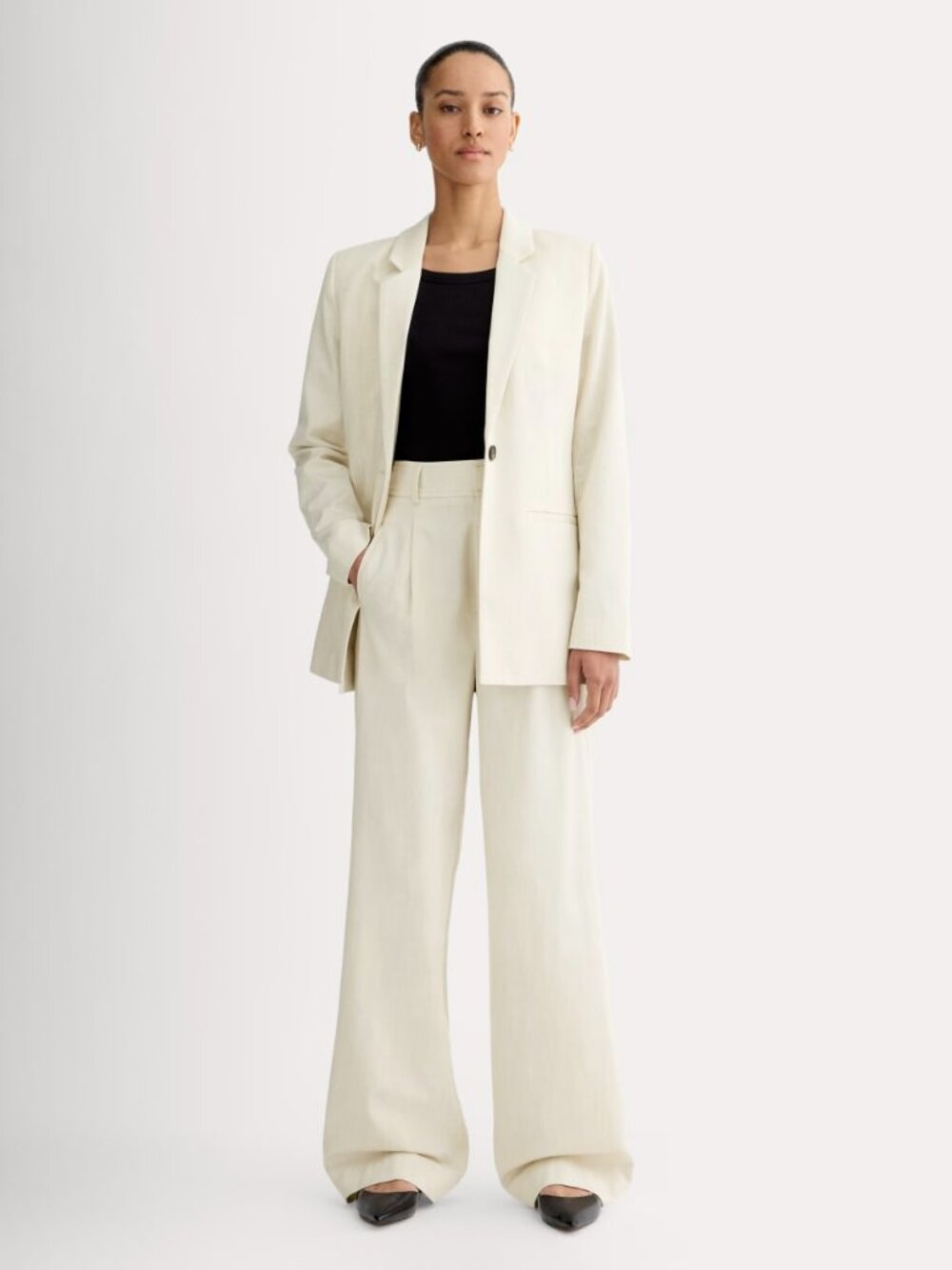 Everlane Women's Draper Pleated Pant in Buttersmooth in Heathered Oat, Size 0